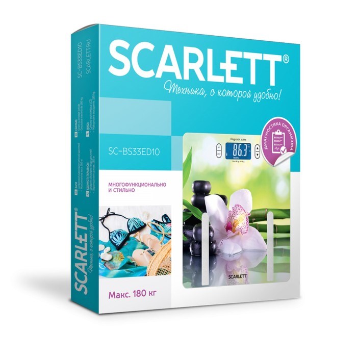 Весы напольные Scarlett SC-BS33ED10, электронные, диагностические, до 180 кг, "цветы" - фото 51424937