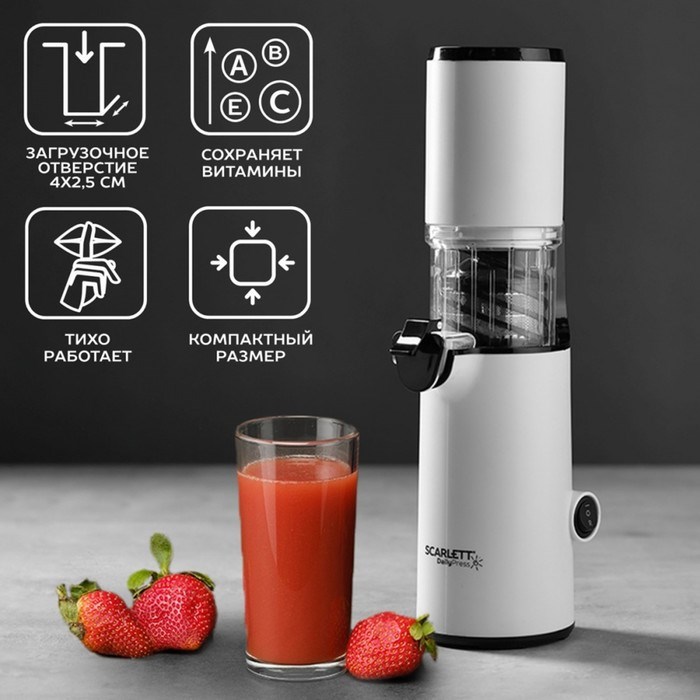 Соковыжималка Scarlett SC-JE50S59, шнековая, 130 Вт, 0.6/0.6 л, 55 об/мин, бело-чёрная - фото 51424955 Соковыжималка Scarlett SC-JE50S59, шнековая, 130 Вт, 0.6/0.6 л, 55 об/мин, бело-чёрная - фото 51424955