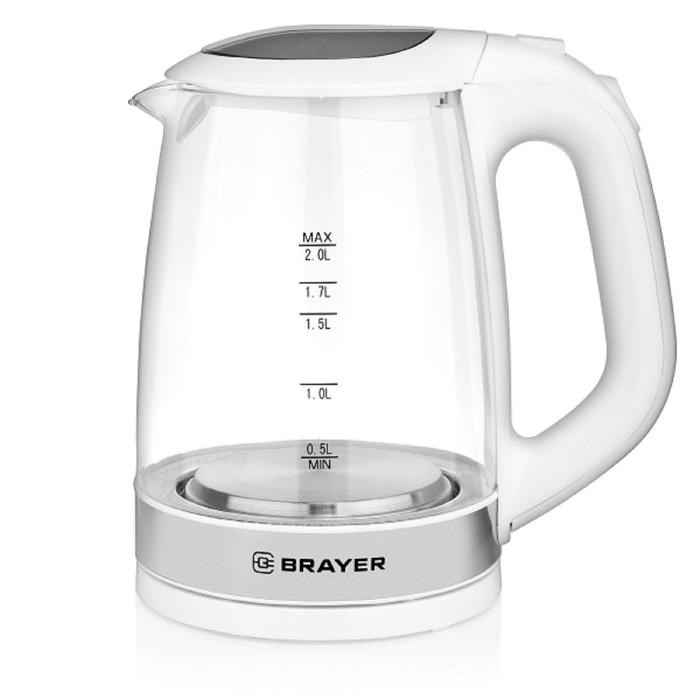 Чайник электрический BRAYER BR1040WH, стекло, 2 л, 2200 Вт, белый - фото 51425968