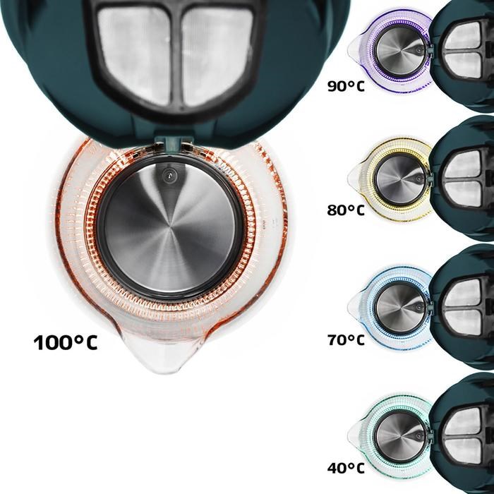 Чайник электрический Kitfort KT-640-4, стекло, 1.5 л, 2200 Вт, регулировка t°, зелёный - фото 51425978