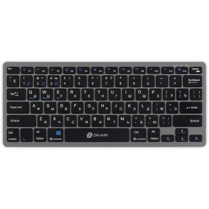 Клавиатура Оклик 835S серый/черный USB беспроводная BT/Radio slim Multimedia (1696467) - фото 51426489