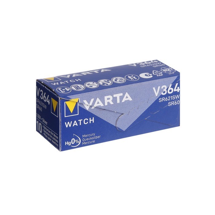 Батарейка цинковая Varta, V364 (SR621SW/G1)-1BL, 1.55В , блистер, 1 шт. - фото 51426515