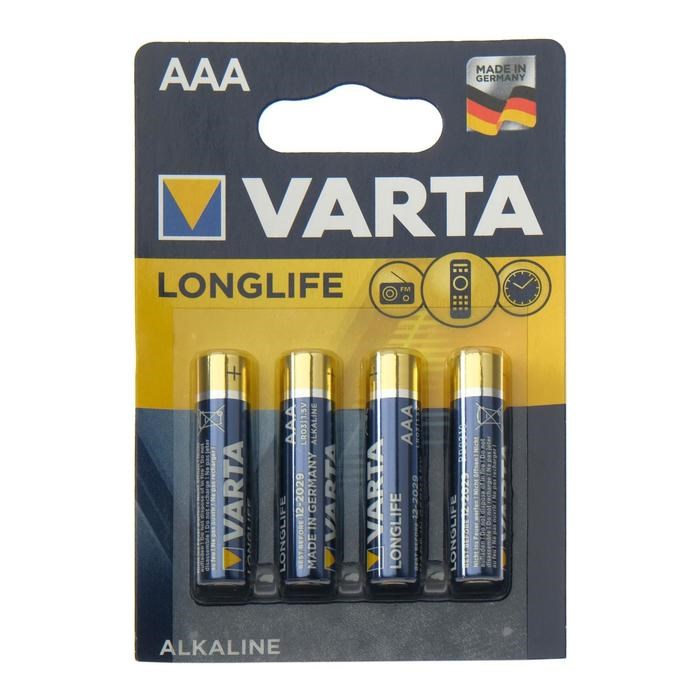 Батарейка алкалиновая Varta LongLife, AAA, LR03-4BL, 1.5В, блистер, 4 шт. - фото 51426518