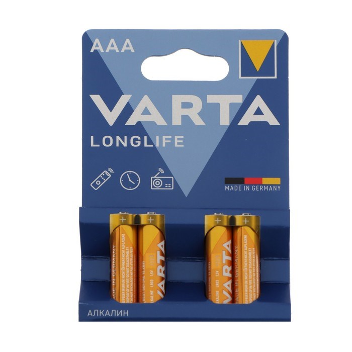 Батарейка алкалиновая Varta LongLife, AAA, LR03-4BL, 1.5В, блистер, 4 шт. - фото 51426520