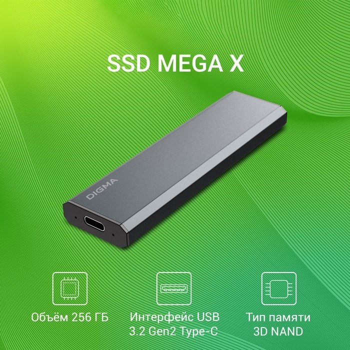 Накопитель SSD Digma USB 3.2 256Gb DGSM8256G1MGG MEGA X 1.8" темно-серый - фото 51428791