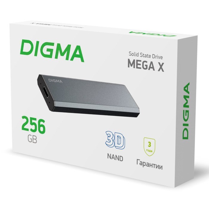 Накопитель SSD Digma USB 3.2 256Gb DGSM8256G1MGG MEGA X 1.8" темно-серый - фото 51428799