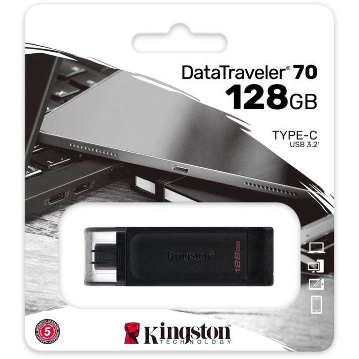 Флеш Диск Kingston 128GB DataTraveler 70 Type-C DT70/128GB USB3.2 черный - фото 51428924