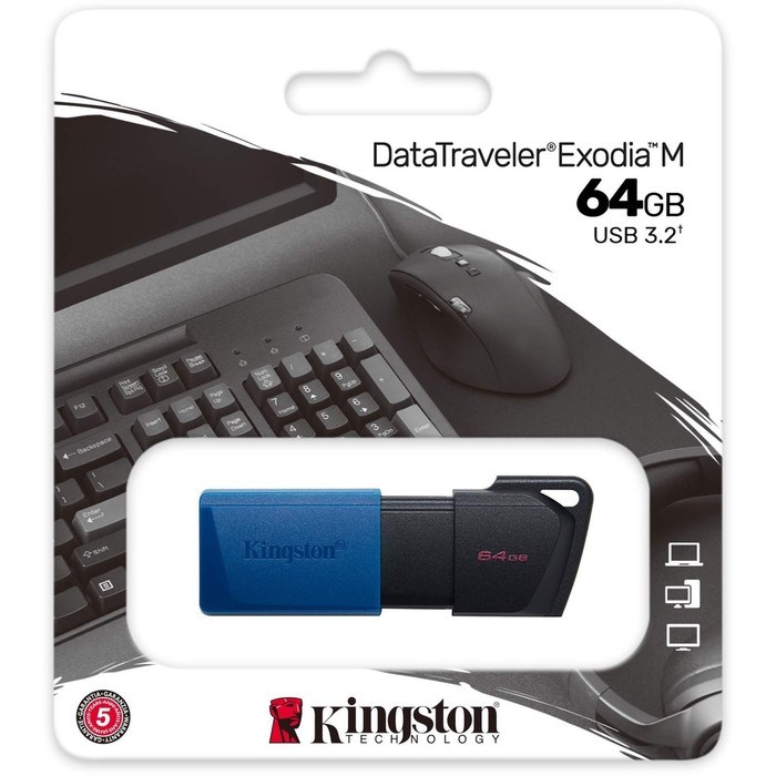 Флеш Диск Kingston 64GB DataTraveler Exodia M DTXM/64GB USB3.0 черный/синий - фото 51428927