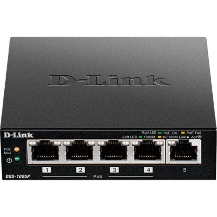 Коммутатор D-Link DGS-1005P/B1A 5G 4PoE 60W неуправляемый - фото 51428957