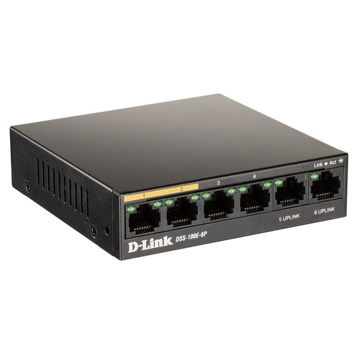 Коммутатор D-Link DSS-100E-6P/A1A 6x100Mb 4PoE+ 55W неуправляемый - фото 51429029