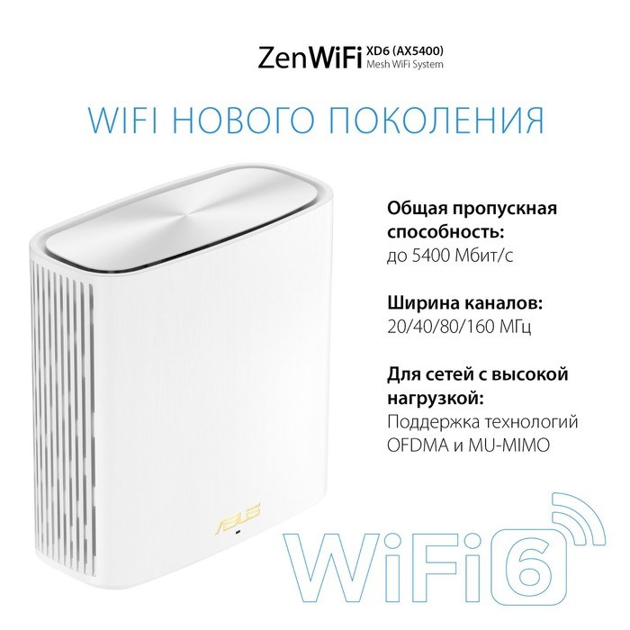 Бесшовный Mesh роутер Asus ZenWiFi XD6 (W-1-PK) AX5400 10/100/1000BASE-TX белый - фото 51429198