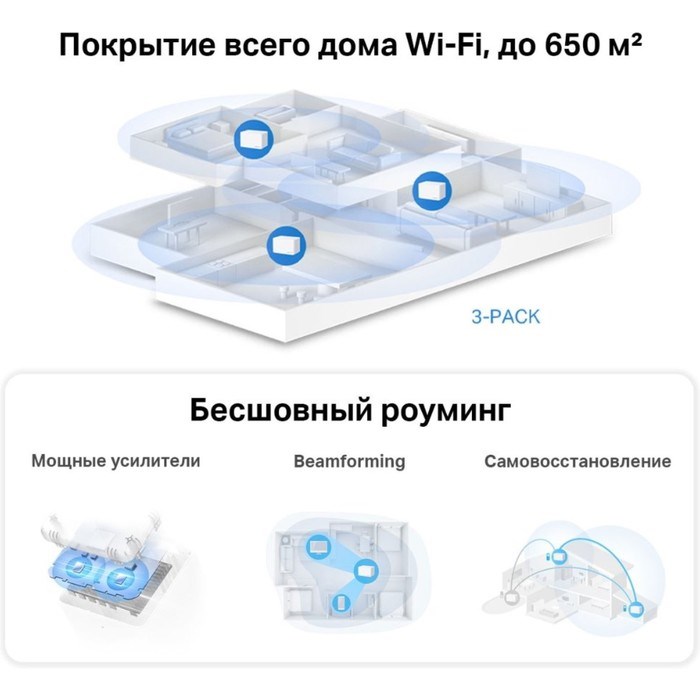 Бесшовный Mesh роутер Mercusys Halo H80X(3-pack) AX3000 10/100/1000BASE-TX белый (упак.:3шт)   10047 - фото 51429404