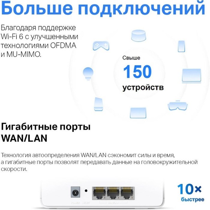 Бесшовный Mesh роутер Mercusys Halo H80X(3-pack) AX3000 10/100/1000BASE-TX белый (упак.:3шт)   10047 - фото 51429405