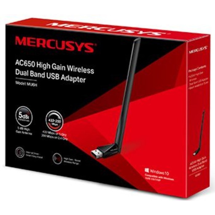 Сетевой адаптер WiFi Mercusys MU6H AC650 USB 2.0 (ант.внеш.несъем.) 1ант. - фото 51429716