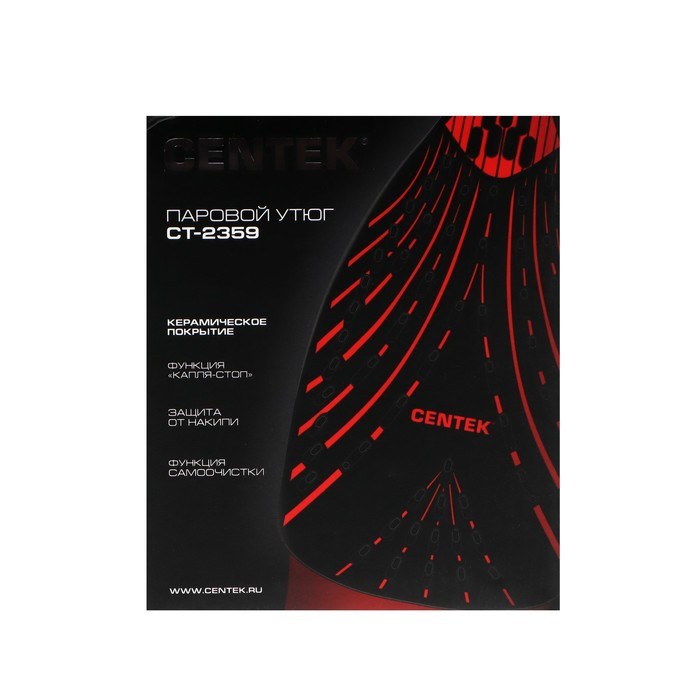 Утюг Centek CT-2359, 3000 Вт, керамическая подошва, 320 мл, красный - фото 51430147