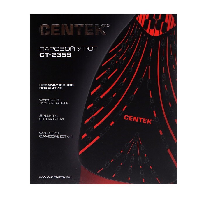 Утюг Centek CT-2359, 3000 Вт, керамическая подошва, 320 мл, красный - фото 51430151