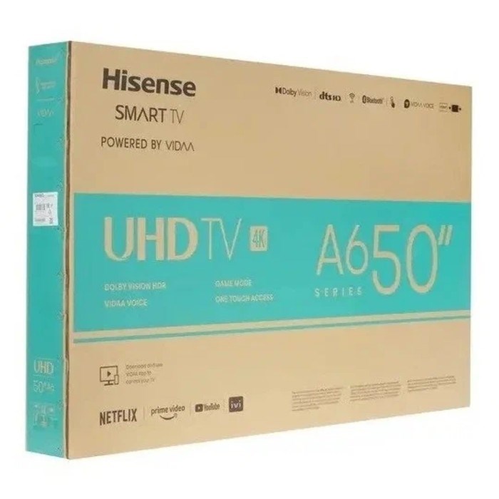 Телевизор Hisense 50A6BG, 50", 3840x2160, DVB-T/T2/C/S2, HDMI 2, USB 2, Smart TV, чёрный - фото 51430220