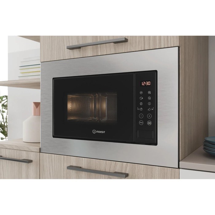 Встраиваемая микроволновая печь Indesit MWI 120 GX, 800 Вт, 20 л, гриль, серебристо-чёрная - фото 51430286