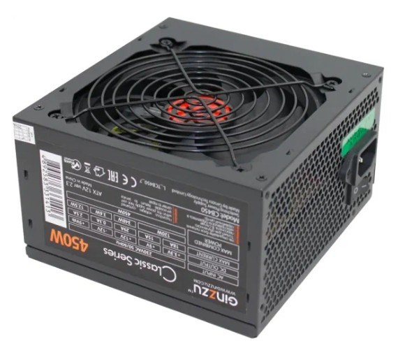 Блок питания Ginzzu SB450 ATX, 12cm fan, 20+4pin +4Pin, 2*SATA, 2*IDE чёрный - фото 51580140