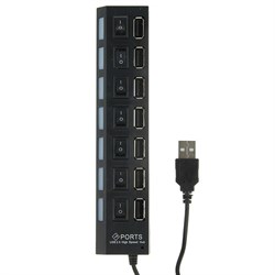 USB-разветвитель Luazon, 7 портов с выключателями, USB 2.0, чёрный - фото 51363339