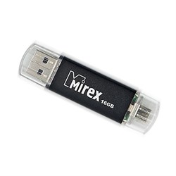 Флешка Mirex SMART BLACK, 16 Гб, USB2.0, USB/microUSB, чт до 25 Мб/с, зап до 15 Мб/с, черная - фото 51363929