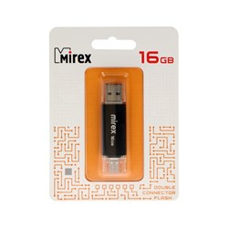 Флешка Mirex SMART BLACK, 16 Гб, USB2.0, USB/microUSB, чт до 25 Мб/с, зап до 15 Мб/с, черная - фото 51363935