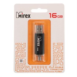 Флешка Mirex SMART BLACK, 16 Гб, USB2.0, USB/microUSB, чт до 25 Мб/с, зап до 15 Мб/с, черная - фото 51363940