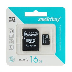 Карта памяти Smartbuy microSD, 16 Гб, SDHC, класс 4, с адаптером SD - фото 51364366