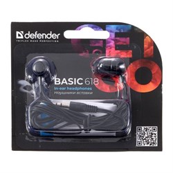 Наушники Defender Basic 618, вакуумные, 95 дБ, 32 Ом, Jack 3.5 мм, кабель 1.1 м, чёрные - фото 51364678