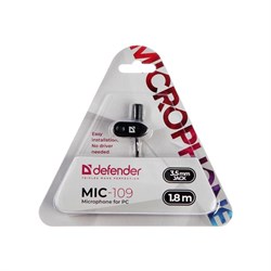 Микрофон Defender MIC-109, компьютерный, на прищепке, кабель 1.8 м, черный - фото 51364697