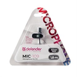 Микрофон Defender MIC-109, компьютерный, на прищепке, кабель 1.8 м, черный - фото 51364699