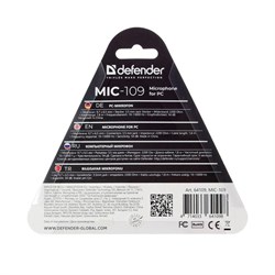 Микрофон Defender MIC-109, компьютерный, на прищепке, кабель 1.8 м, черный - фото 51364700