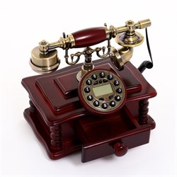 Ретро-телефон с выдвижным ящиком, темное дерево, 16×23×25 см - фото 51364839