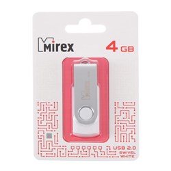 Флешка Mirex SWIVEL WHITE, 4 Гб, USB2.0, чт до 25 Мб/с, зап до 15 Мб/с, белая - фото 51365049