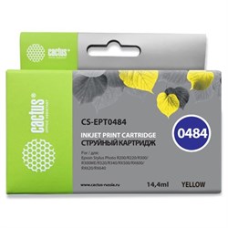 Картридж струйный Cactus CS-EPT0484 желтый для Epson Stylus Photo R200/R220/R300/R320/R340/RX500/RX6 - фото 51366042