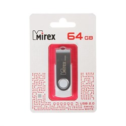 Флешка Mirex SWIVEL WHITE, 64 Гб, USB2.0, чт до 25 Мб/с, зап до 15 Мб/с,  белый-серый - фото 51366977