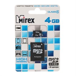 Карта памяти Mirex microSD, 4 Гб, SDHC, класс 4, с адаптером SD - фото 51366981