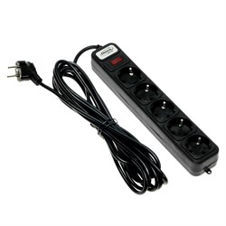 Сетевой фильтр Luazon Lighting, 5 розеток, 5 м, 2200 Вт, 3 х 0.75 мм2, 10 А, 220 В, черный - фото 51367703