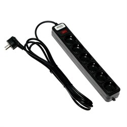 Сетевой фильтр Luazon Lighting, 6 розеток, 3 м, 2200 Вт, 3 х 0.75 мм2, 10 А, 220 В, черный - фото 51367718