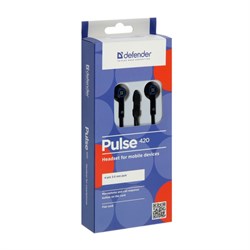 Наушники Defender Pulse 420, вакуумные, проводные, 1.2 м, Jack 3.5 мм, микрофон, 105дБ, 32 Ом, чёрно-синие - фото 51368514