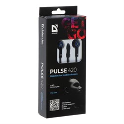 Наушники Defender Pulse 420, вакуумные, проводные, 1.2 м, Jack 3.5 мм, микрофон, 105дБ, 32 Ом, чёрно-синие - фото 51368516