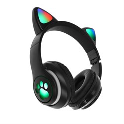 Наушники беспроводные, с ушками кошки, MYBIT W-32, Bluetooth 5.0, с микрофоном, AUX, microSD, MP3, 400 мАч, чёрные - фото 51371625