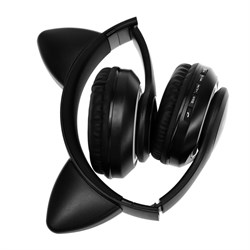 Наушники беспроводные, с ушками кошки, MYBIT W-32, Bluetooth 5.0, с микрофоном, AUX, microSD, MP3, 400 мАч, чёрные - фото 51371630