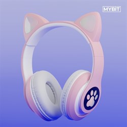 Наушники беспроводные, с ушками кошки, MYBIT W-32, Bluetooth 5.0, с микрофоном, AUX, microSD, MP3, 400 мАч, розовые - фото 51371635