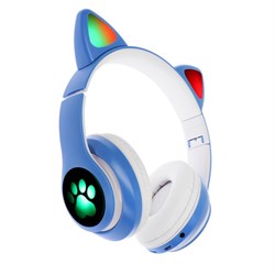 Наушники беспроводные, с ушками кошки, MYBIT W-32, Bluetooth 5.0, с микрофоном, AUX, microSD, MP3, 400 мАч, синие - фото 51371647