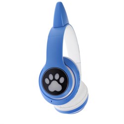 Наушники беспроводные, с ушками кошки, MYBIT W-32, Bluetooth 5.0, с микрофоном, AUX, microSD, MP3, 400 мАч, синие - фото 51371648