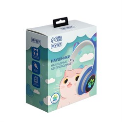 Наушники беспроводные, с ушками кошки, MYBIT W-32, Bluetooth 5.0, с микрофоном, AUX, microSD, MP3, 400 мАч, синие - фото 51371654