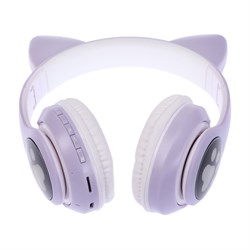 Наушники беспроводные, с ушками кошки, MYBIT W-32, Bluetooth 5.0, с микрофоном, AUX, microSD, MP3, 400 мАч, фиолетовые - фото 51371660