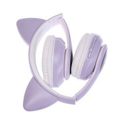 Наушники беспроводные, с ушками кошки, MYBIT W-32, Bluetooth 5.0, с микрофоном, AUX, microSD, MP3, 400 мАч, фиолетовые - фото 51371663