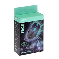 Мышь Perfeo Face, игровая, проводная, подсветка, 1000 dpi, USB, чёрная - фото 51371817